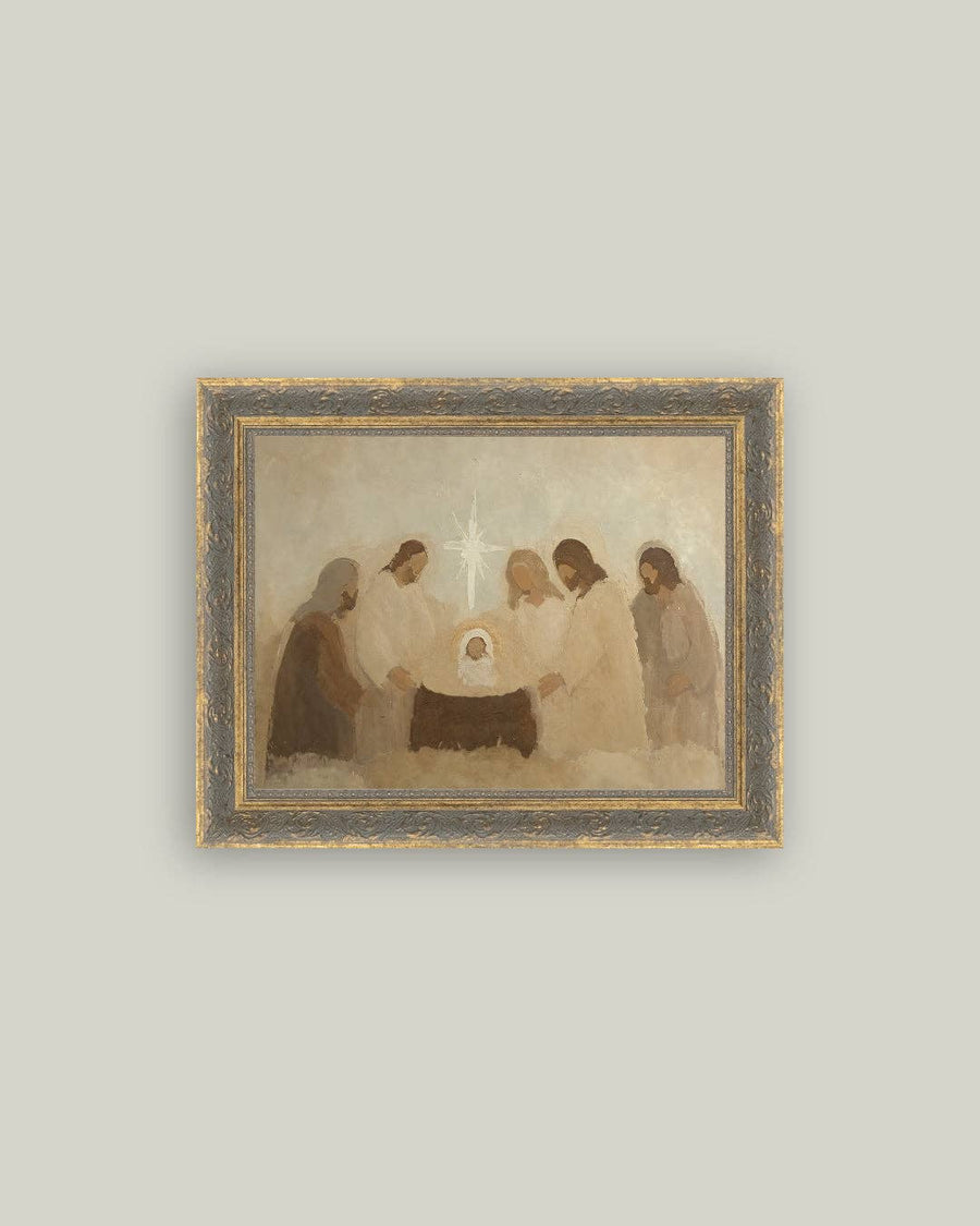 Neutral Nativity Framed Antique Art