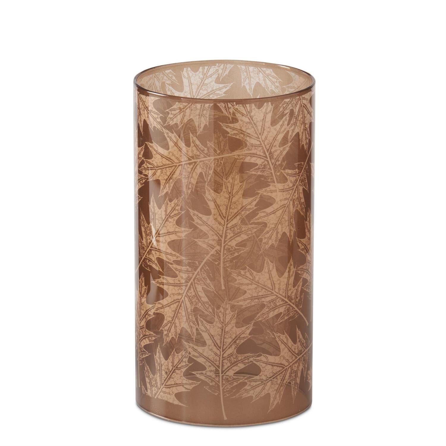 Brown Leaves Glass Slipcover and LED Candle with Remote
