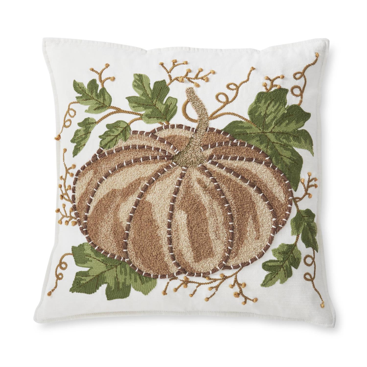 Embroidered Brown Pumpkin Square Pillow