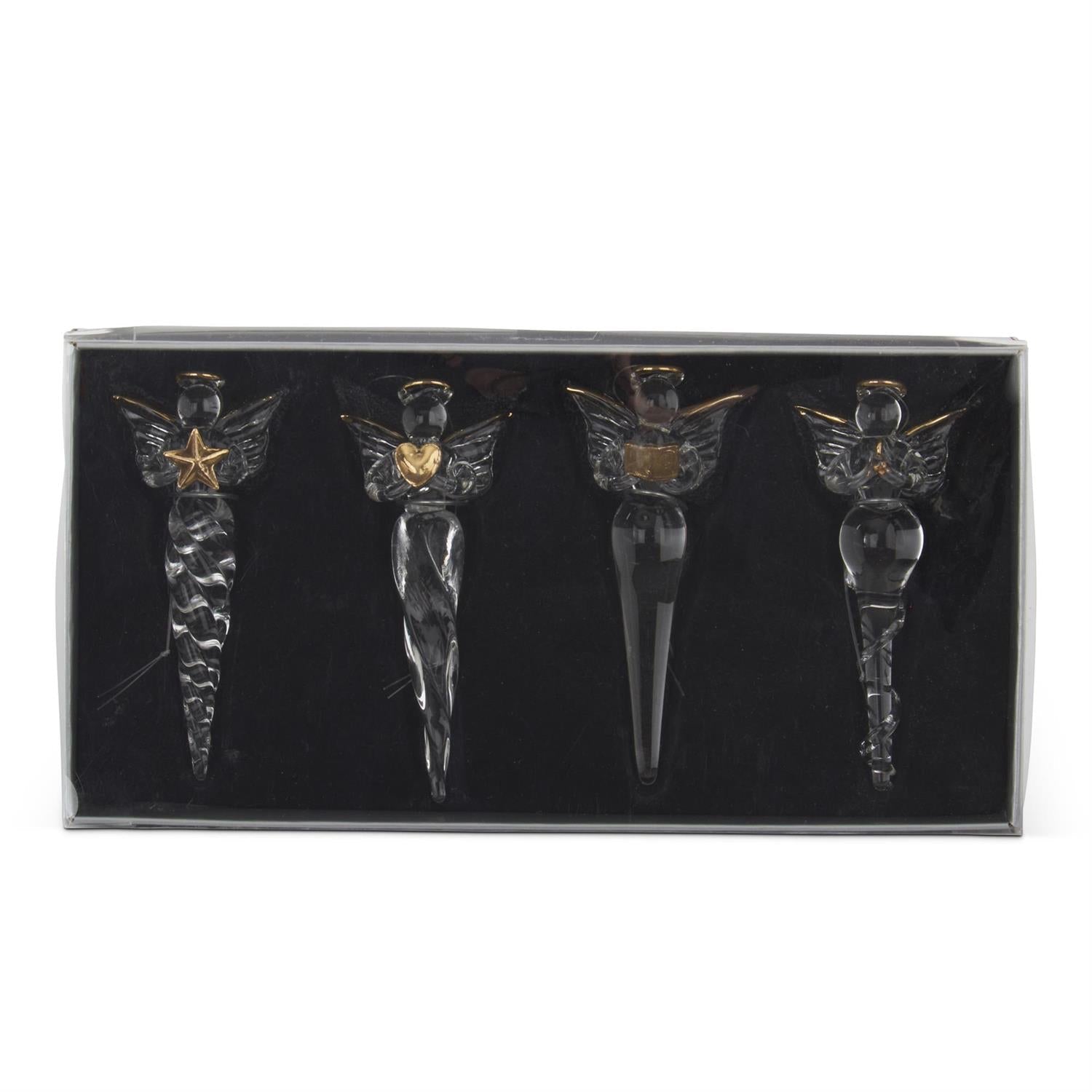 Glass Angel Icicle Ornaments Gift Box of 4