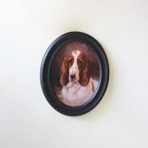 Framed Oval Dog Artwork under Glass