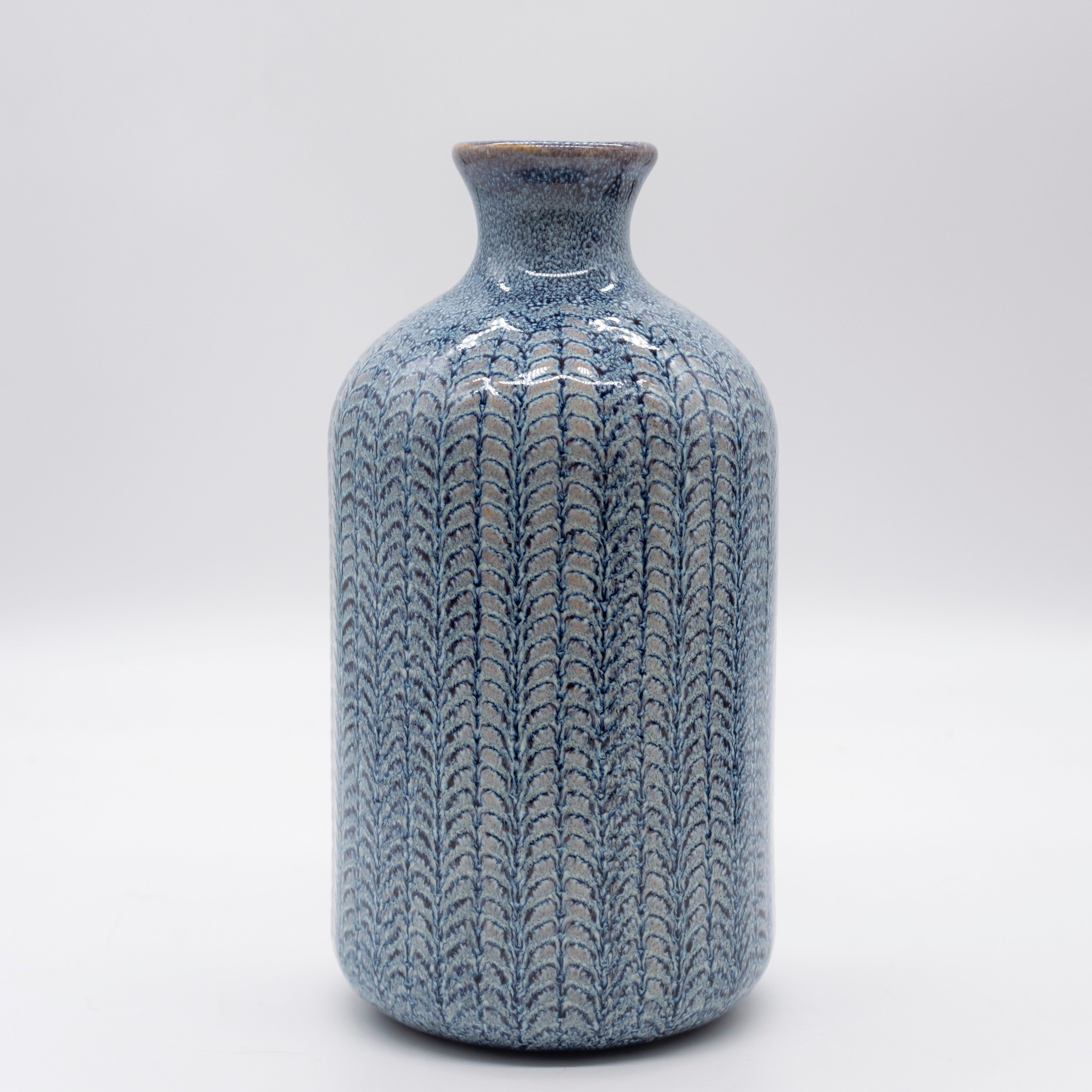 Embossed Stoneware Vases with Blue Glaze