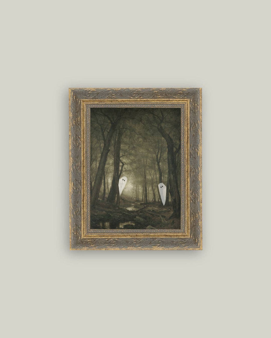 Peeking Ghost Framed Antique Style Art