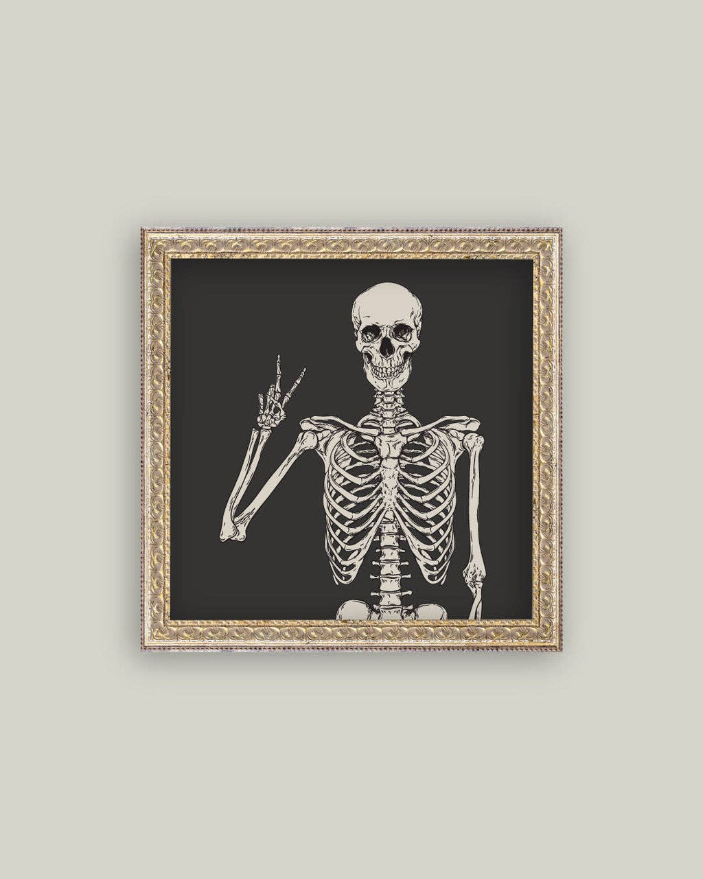 Halloween Skeleton Framed Antique Art