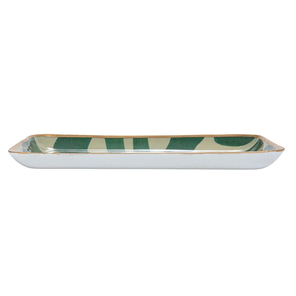 Abstract Print Enameled Metal Trays with Gold Rim