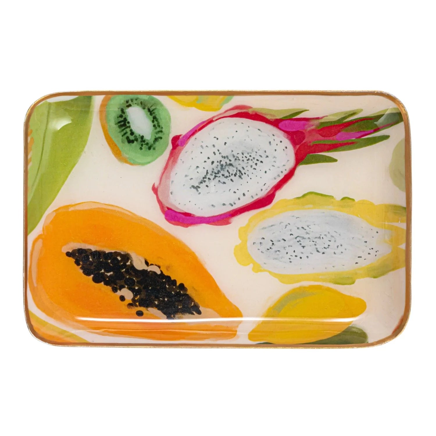Abstract Print Enameled Metal Trays with Gold Rim
