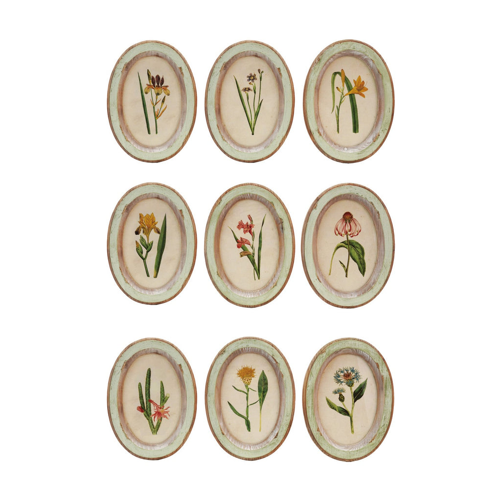 Framed Glass Wall Decor with Flower Design | Distressed Wood