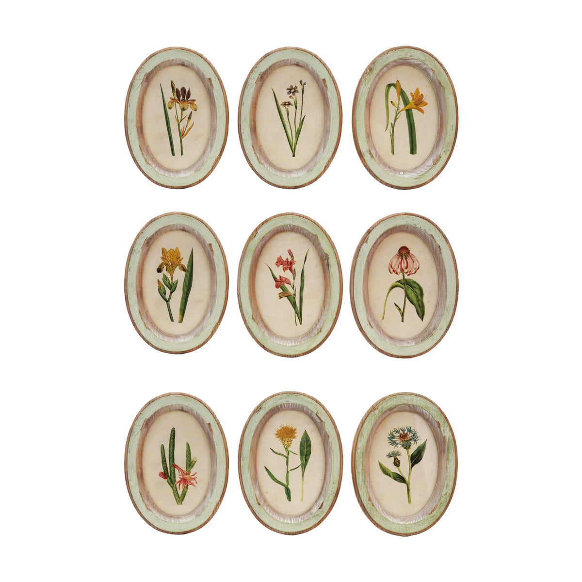 Framed Glass Wall Decor with Flower Design | Distressed Wood