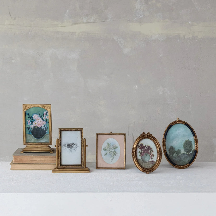 Pewter & Glass Framed Art | Gold Finish