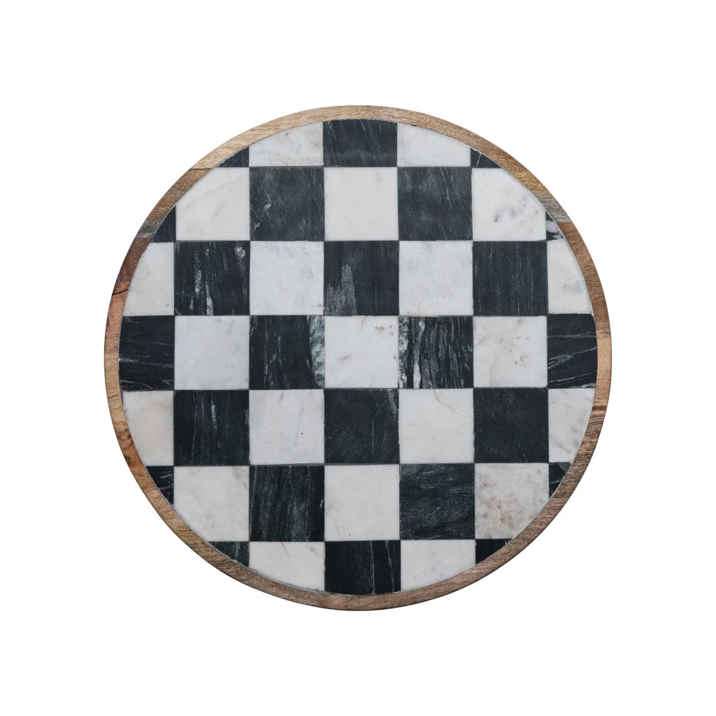 Mango Wood & Marble Checkered Lazy Susan