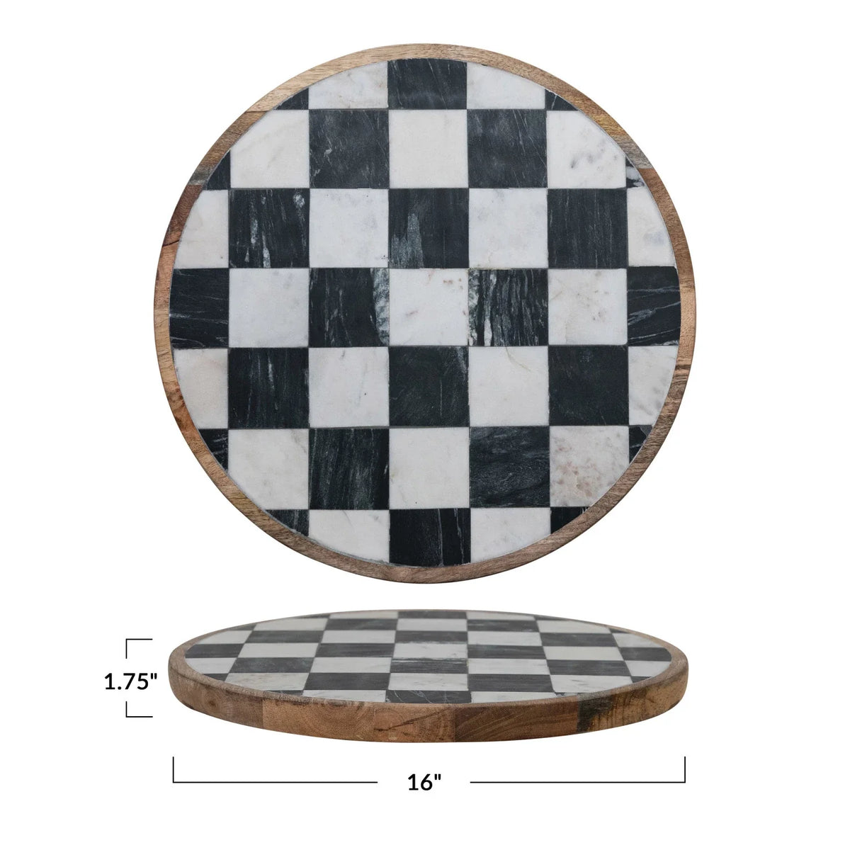 Mango Wood & Marble Checkered Lazy Susan