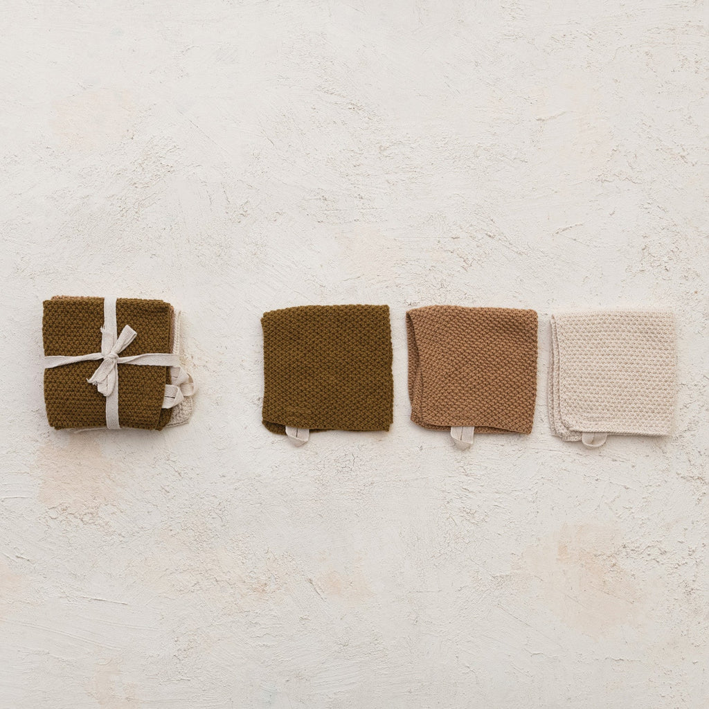 Cotton Knit Square Dish Cloths | Set of 3 Colors