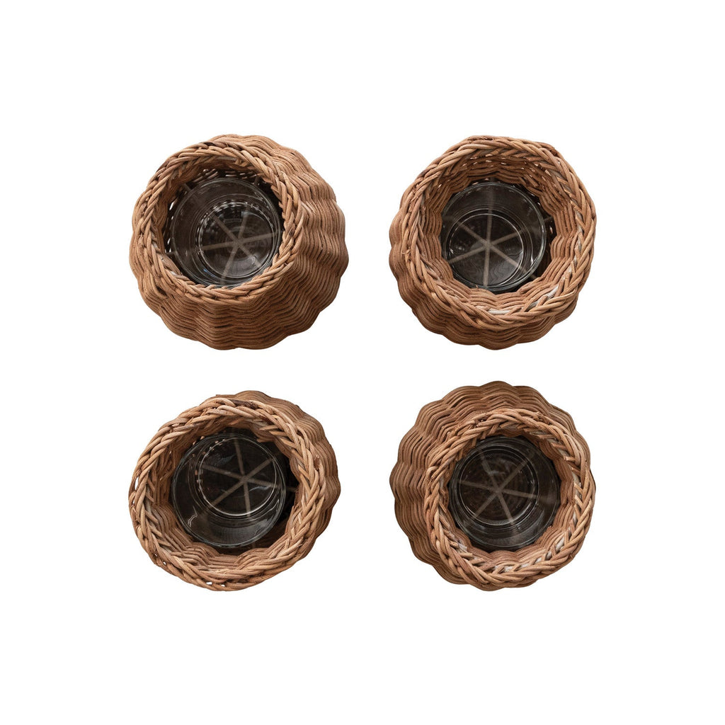 Hand-Woven Rattan Vase with Removable Glass Insert