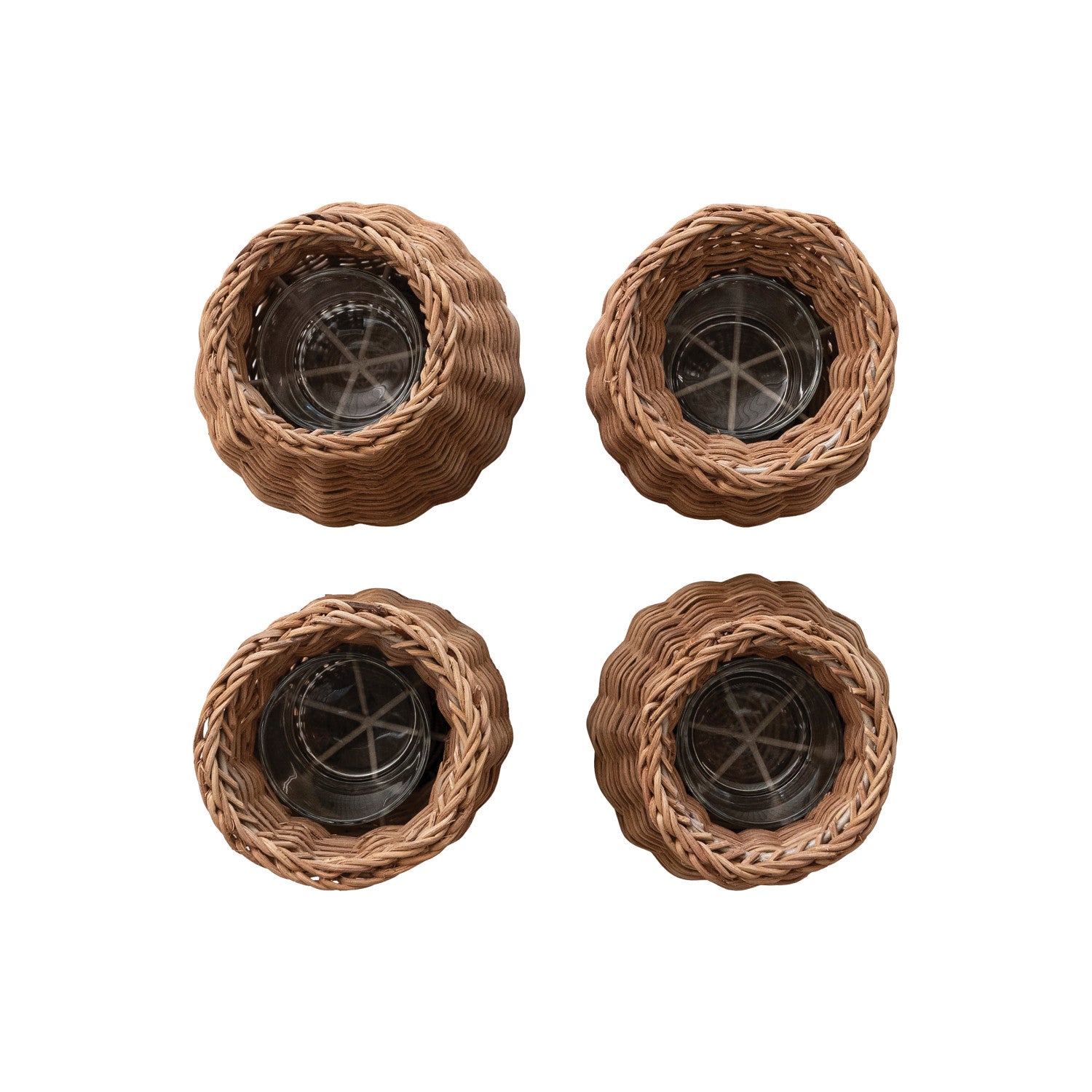 Hand-Woven Rattan Vase with Removable Glass Insert