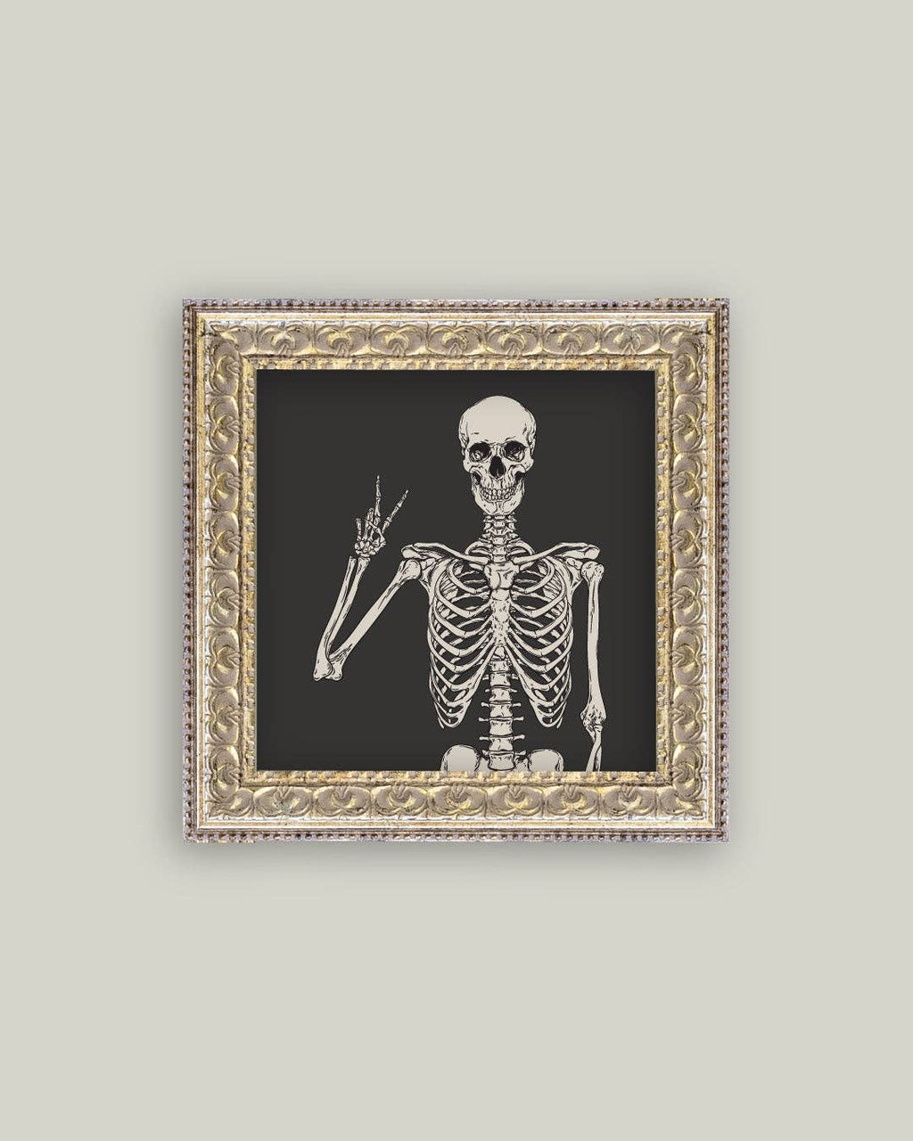 Halloween Skeleton Framed Antique Art