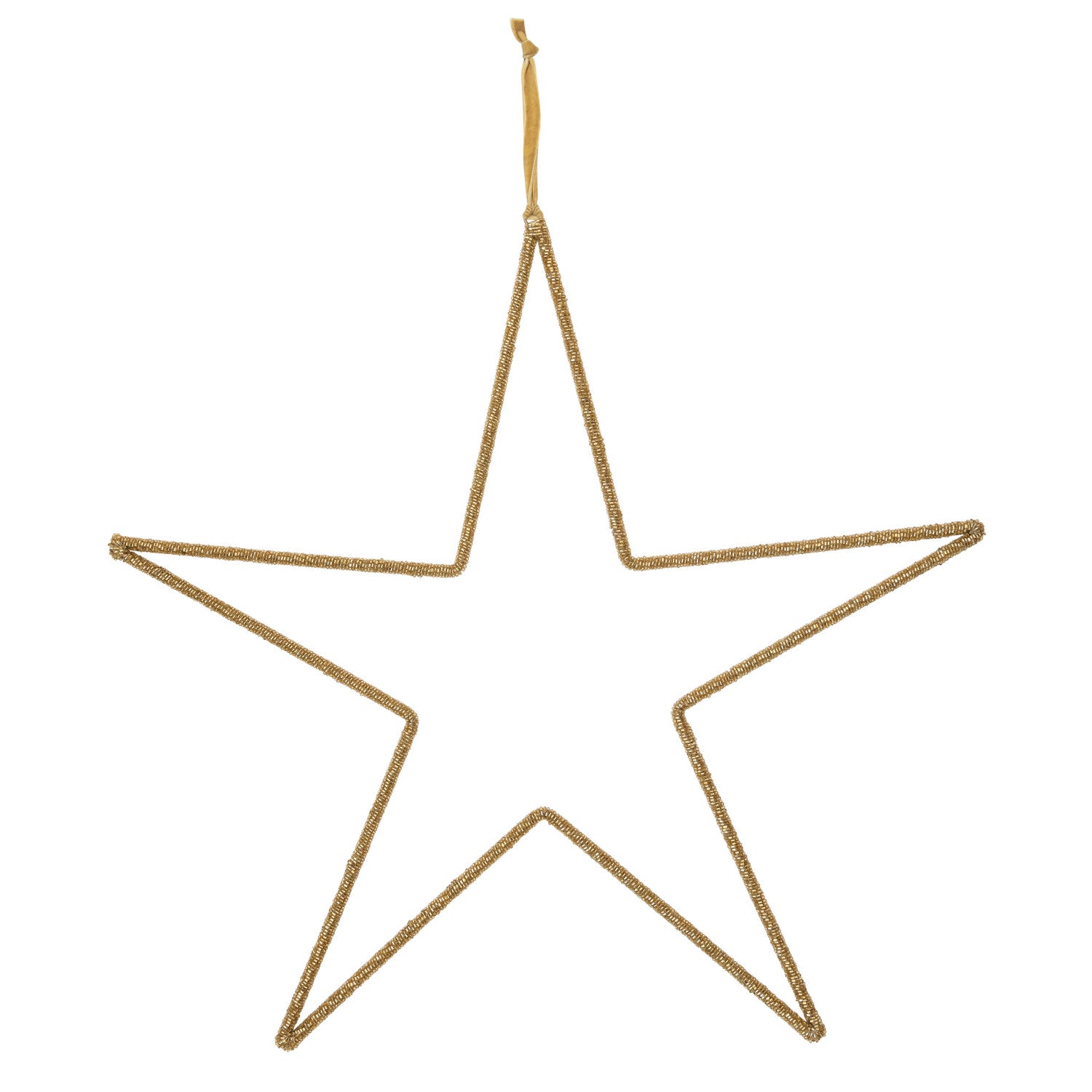 Gold Hanging Metal & Glass Bead Star w/ Cotton Velvet Ribbon