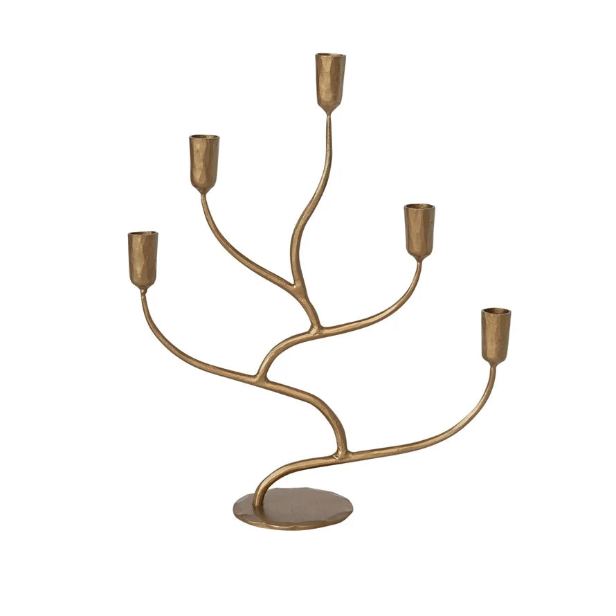Hand-Forged Iron Candelabra, Antique Gold Finish